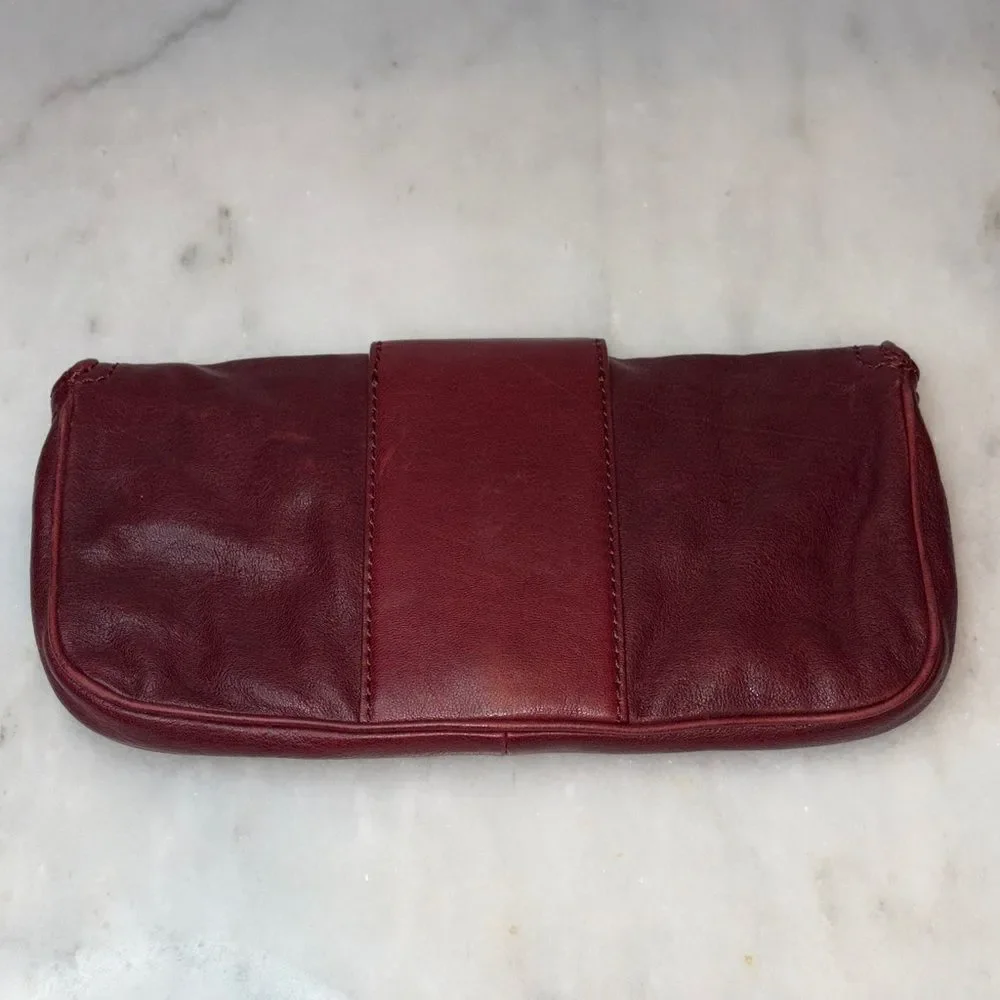 Michael Kors Clutch Bag Purse Leather Vintage Y2K Maroon Cranberry Buckle Bag